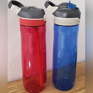 2 Contigo Water Bottles, 1red, 1blue AutoSpout and Open Wide Mouth
